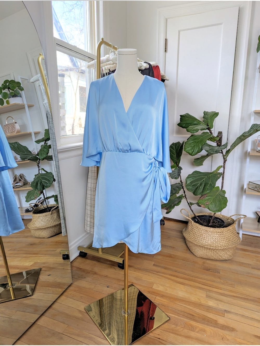 Ramy Brook Sky Blue Faux Wrap Mini Dress with Side Tie
